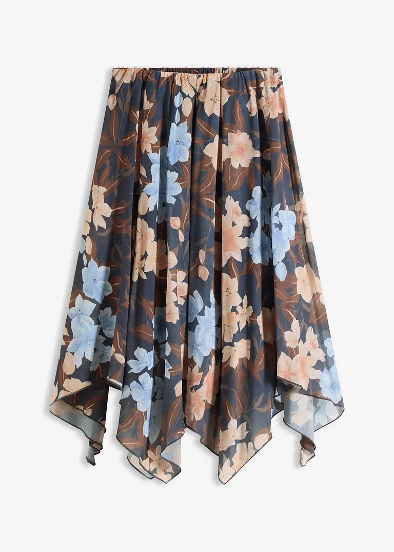 Chiffon-Midirock mit asymmetrischem Saum in blau von vorne - bonprix