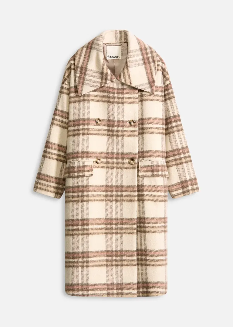Oversize-Mantel aus weichem Woll-Mix in beige von vorne - bonprix