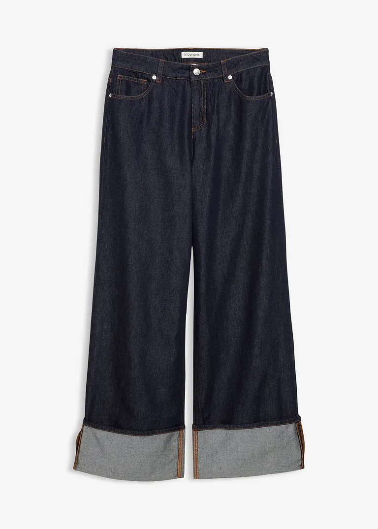 Baggy-Jeans Mid Waist in blau von vorne - bonprix