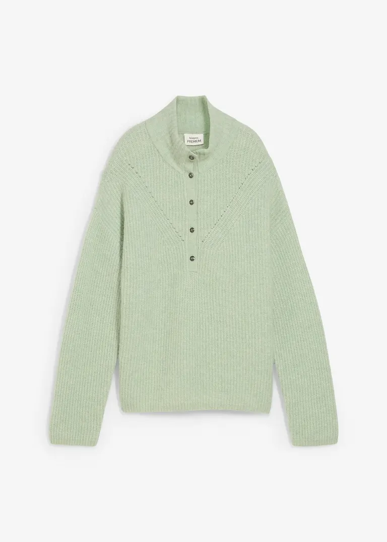 Oversize-Wollpullover mit Alpaka in grün von vorne - bonprix