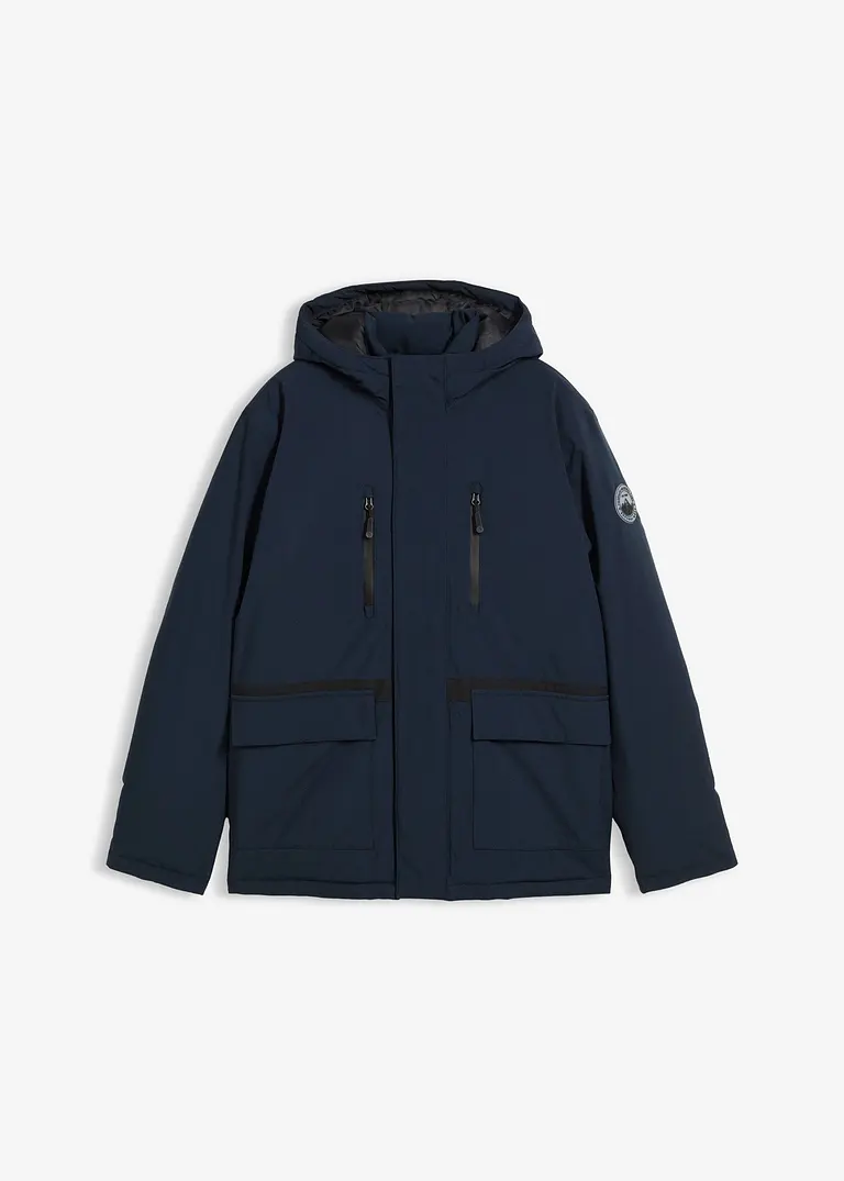 wattierte Funktionsjacke mit Windfang, wasserdicht in blau von vorne - bonprix