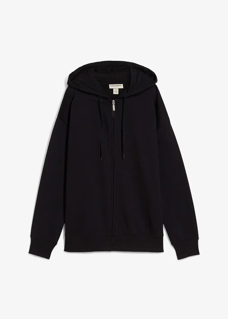 Long-Sweatjacke in schwarz von vorne - bonprix
