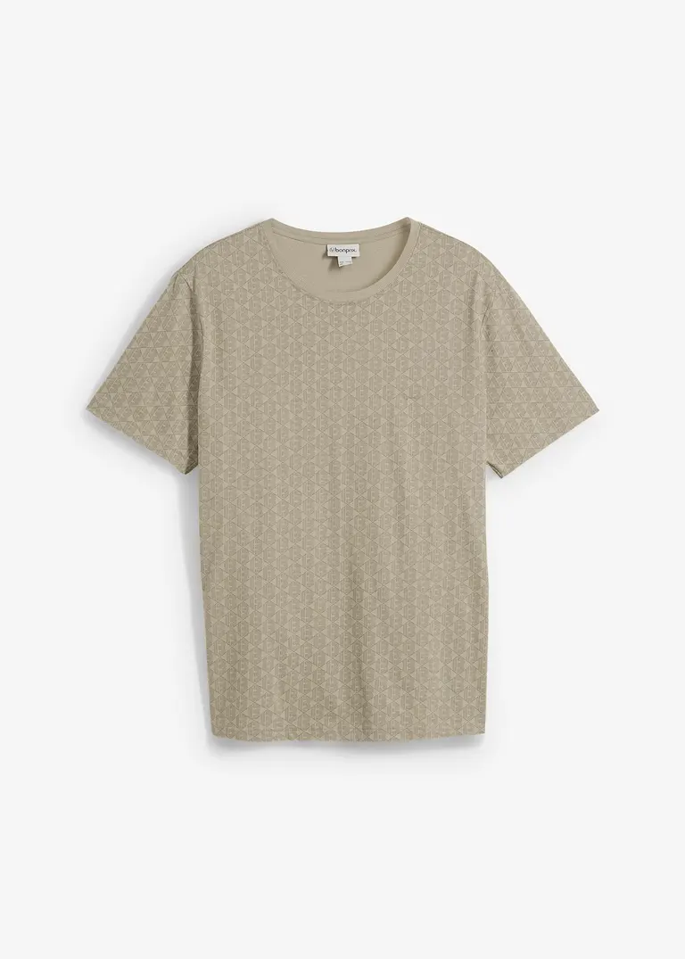 T-Shirt mit Minimalprint aus reiner Bio-Baumwolle in beige von vorne - bonprix