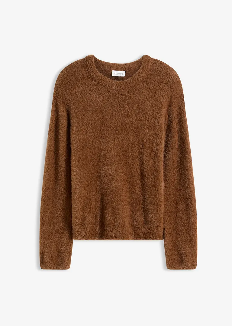 Pullover in Plüsch-Optik in braun von vorne - bonprix