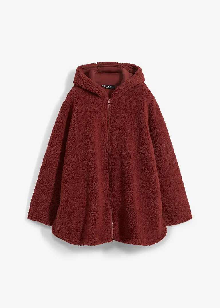 Teddy-Fleece Jacke in A-Linie mit Seitenschlitzen in braun von vorne - bonprix