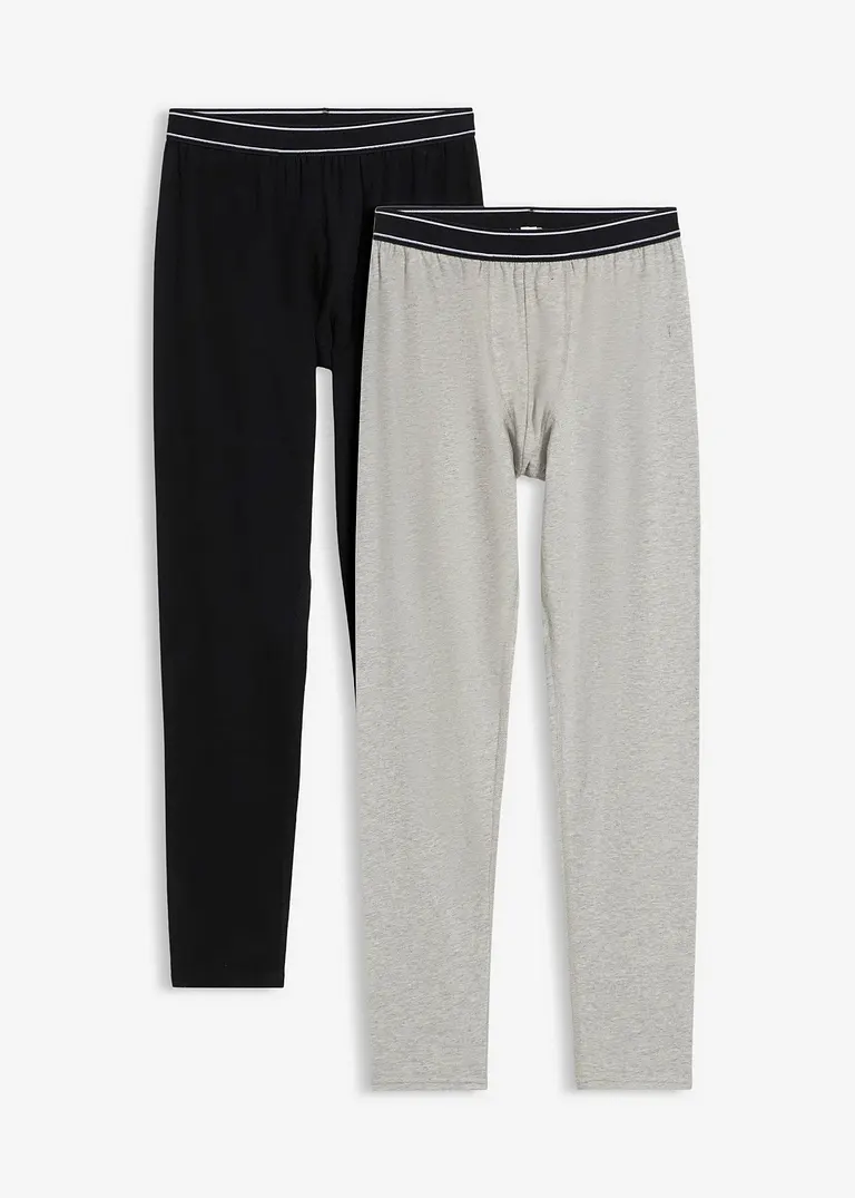 Lange Unterhose mit weicher Bio-Baumwolle (2er Pack) in schwarz von vorne - bonprix