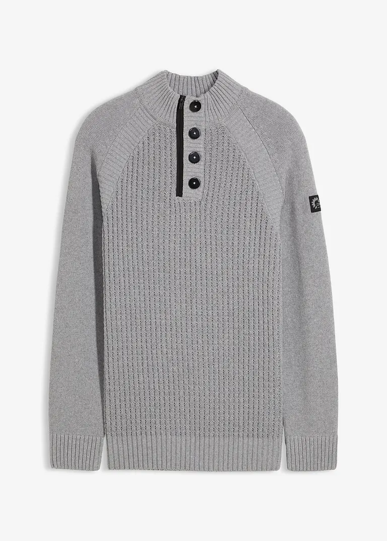 Stehkragen-Pullover mit recycelter Baumwolle in grau von vorne - bonprix