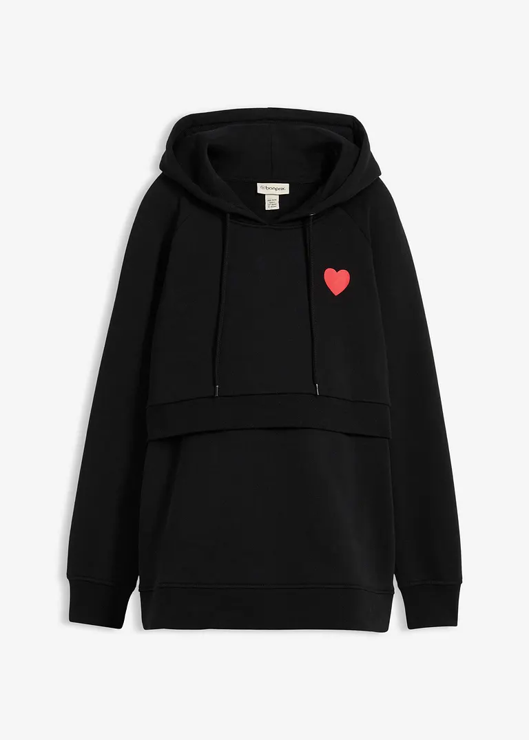 2-in-1 Umstands-und Stillsweatshirt aus Bio-Baumwolle in schwarz von vorne - bonprix