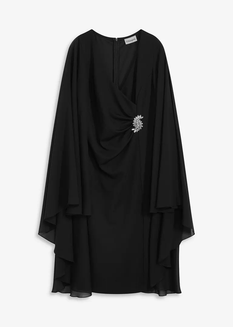 Minikleid mit Cape aus feinem Chiffon in schwarz von vorne - bonprix
