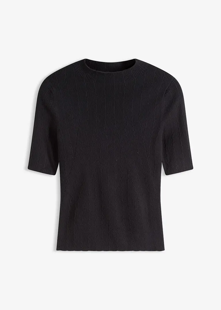 Ripp-Pullover in schwarz von vorne - bonprix