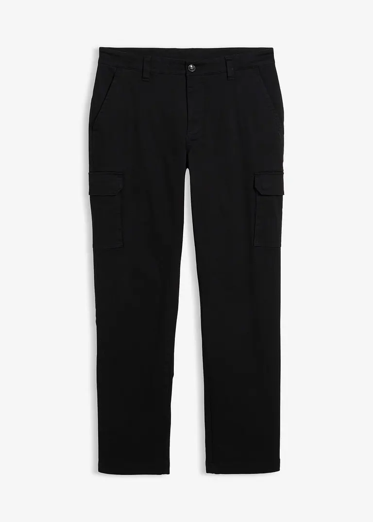 Regular Fit Stretch-Thermo-Cargohose, Straight in schwarz von vorne - bonprix