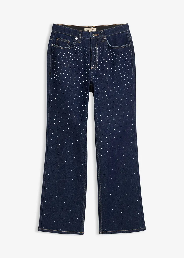 Straight-Jeans Mid Waist mit Strass in blau von vorne - bonprix