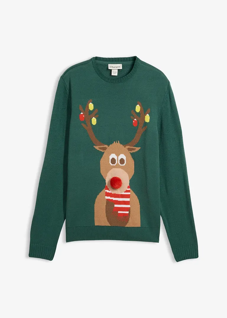 Pullover mit Weihnachtsmotiv in grün von vorne - bonprix