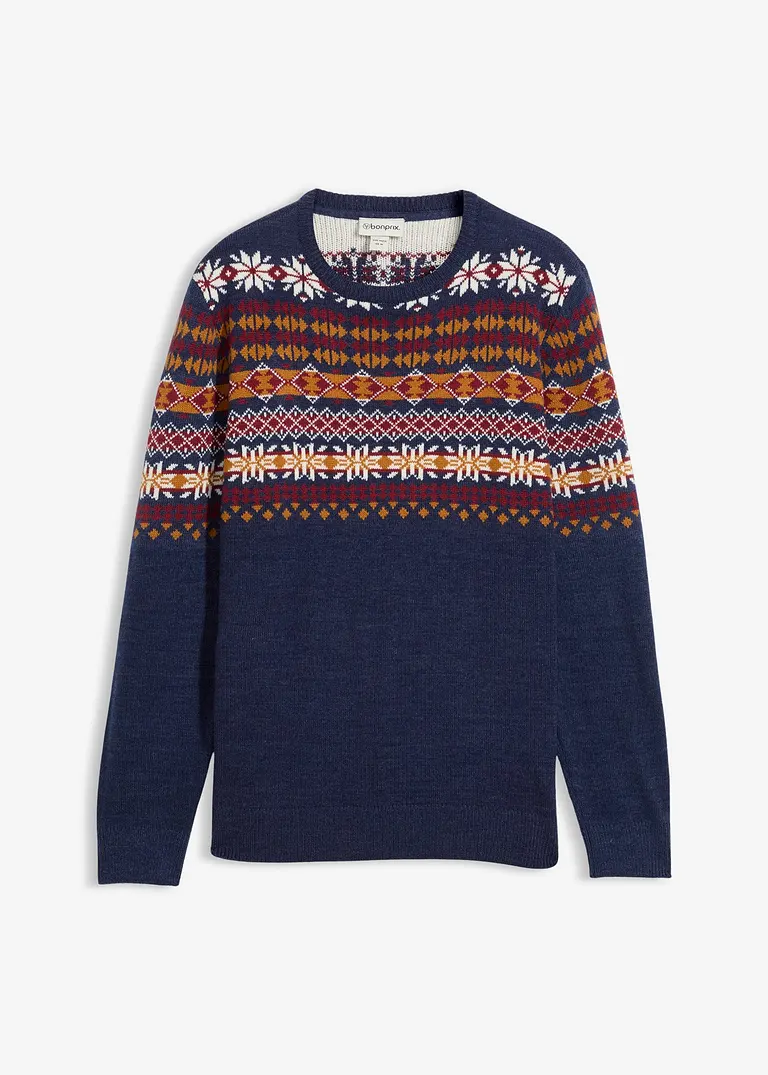 Norweger-Pullover in blau von vorne - bonprix