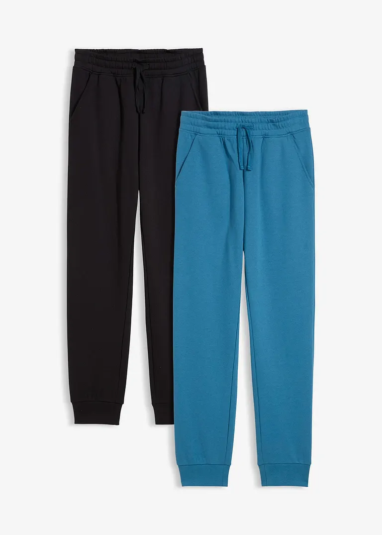 Jogginghose aus weichem Baumwoll-Mix (2er Pack) in schwarz von vorne - bonprix