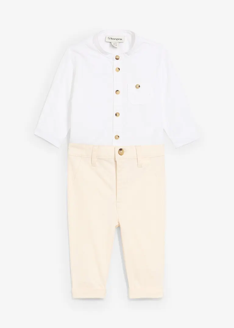Body-Hemd und Chinohose aus reiner Baumwolle (2-tlg.Set) in weiß von vorne - bonprix