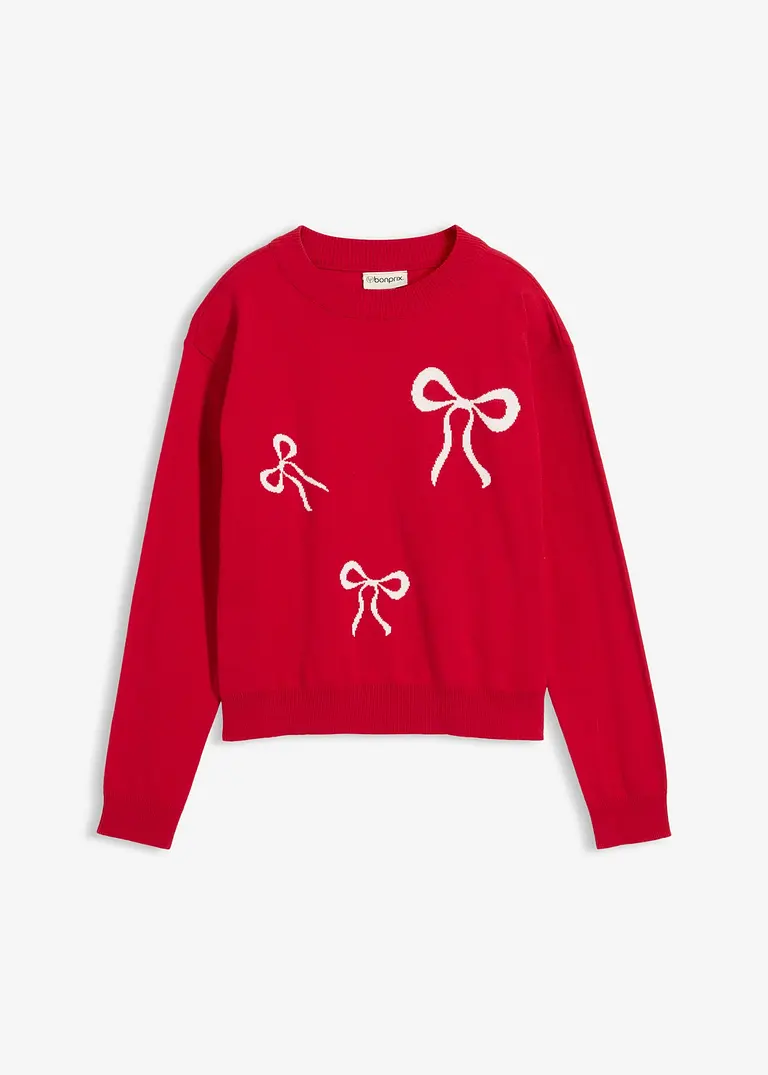 Feinstrickpullover mit Schleifendetails in rot von vorne - bonprix