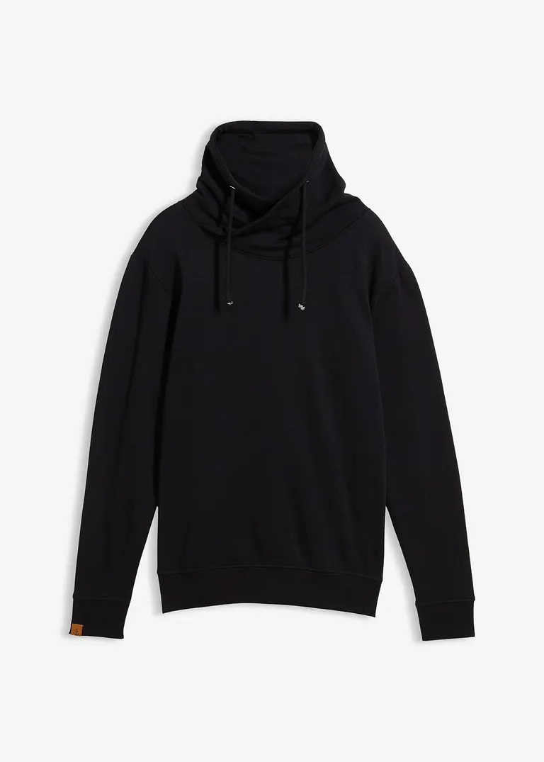 Schalkragen-Sweatshirt aus reiner Bio-Baumwolle in schwarz von vorne - bonprix