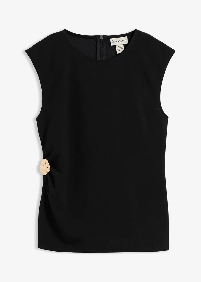 Top mit Zierschnalle aus Crepe in schwarz von vorne - bonprix