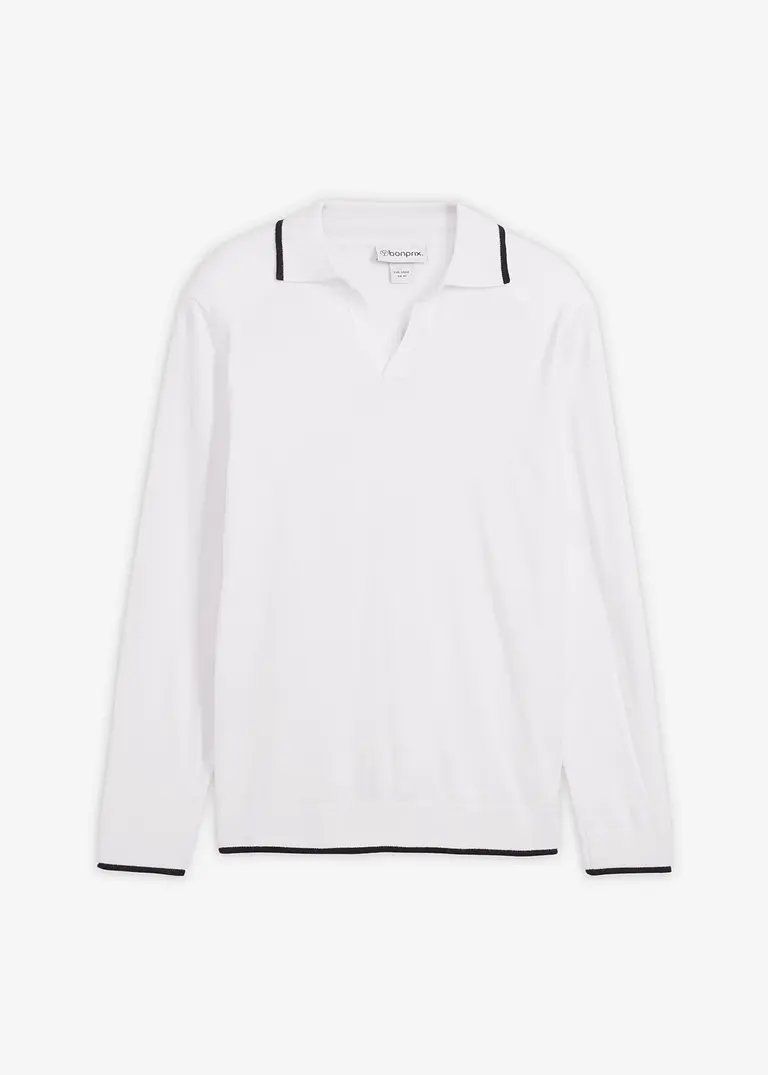 Feinstrickpullover mit Kontrastdetails in weiß von vorne - bonprix