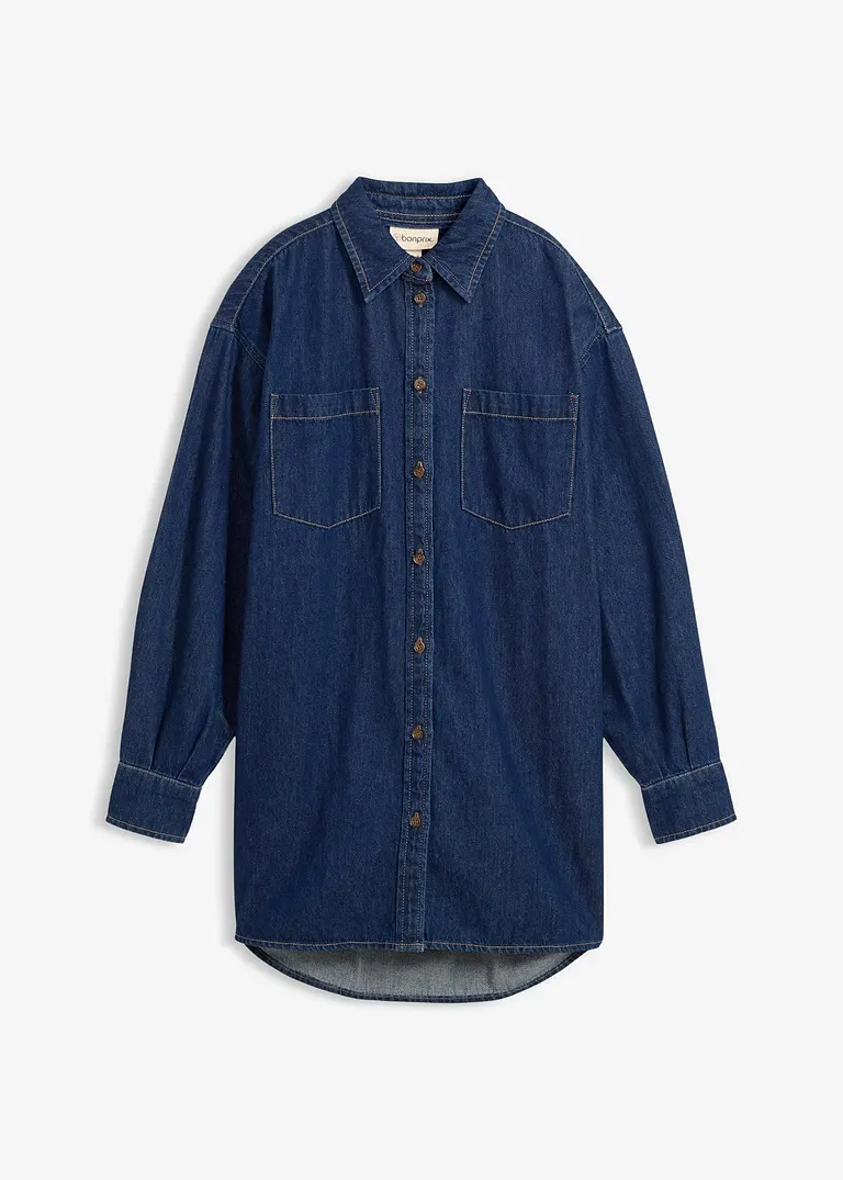 Jeansbluse aus schwerem Denim, reine Baumwolle, Oversized in blau von vorne - bonprix