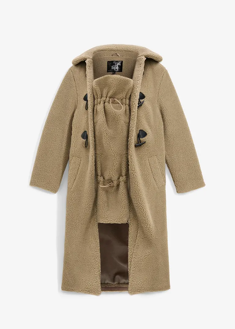 3-in-1 Umstandsmantel mit Trageeinsatz aus Teddyfleece in grün von vorne - bonprix