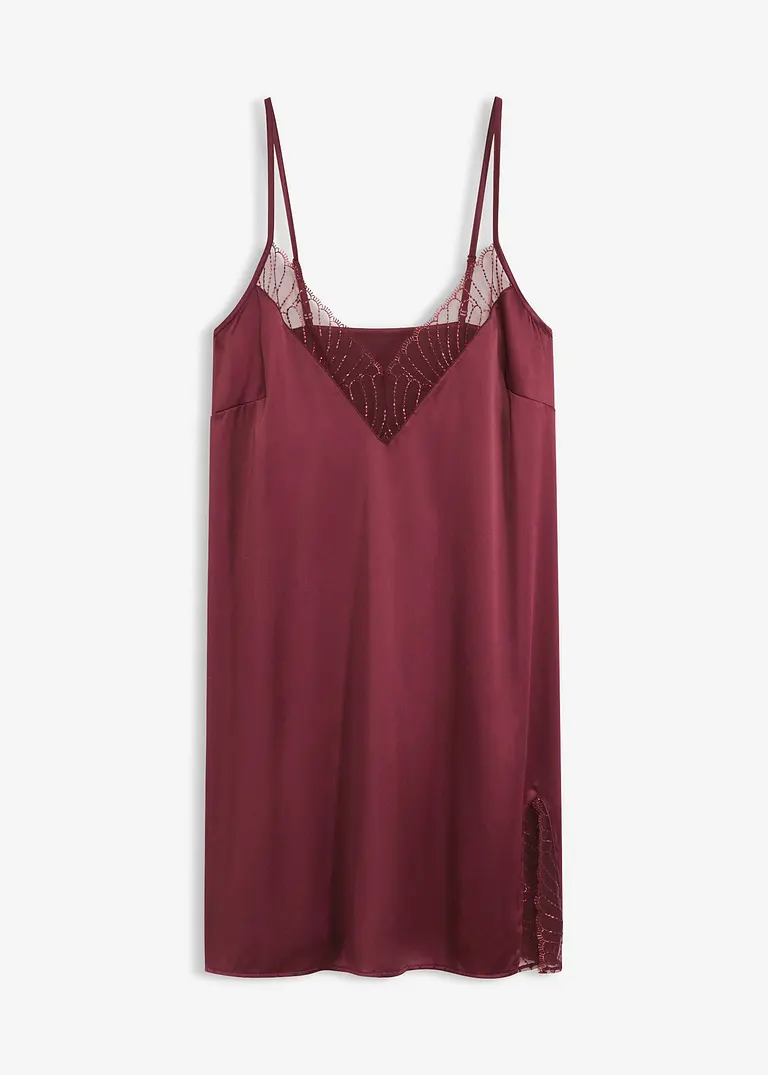 Satin Negligé mit edler Stickerei in rot von vorne - bonprix