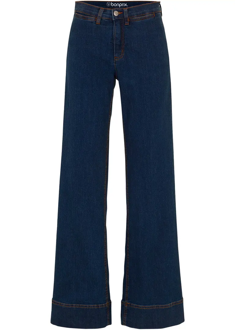 Wide- Leg Jeans Mid Waist, Komfort-Stretch in blau von vorne - bonprix