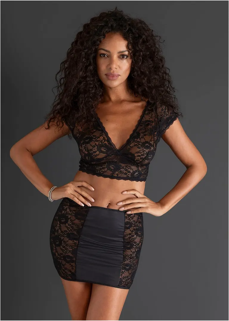 Bustier + Rock (2-tlg.Set) in schwarz von vorne (Totalaufnahme) - bonprix