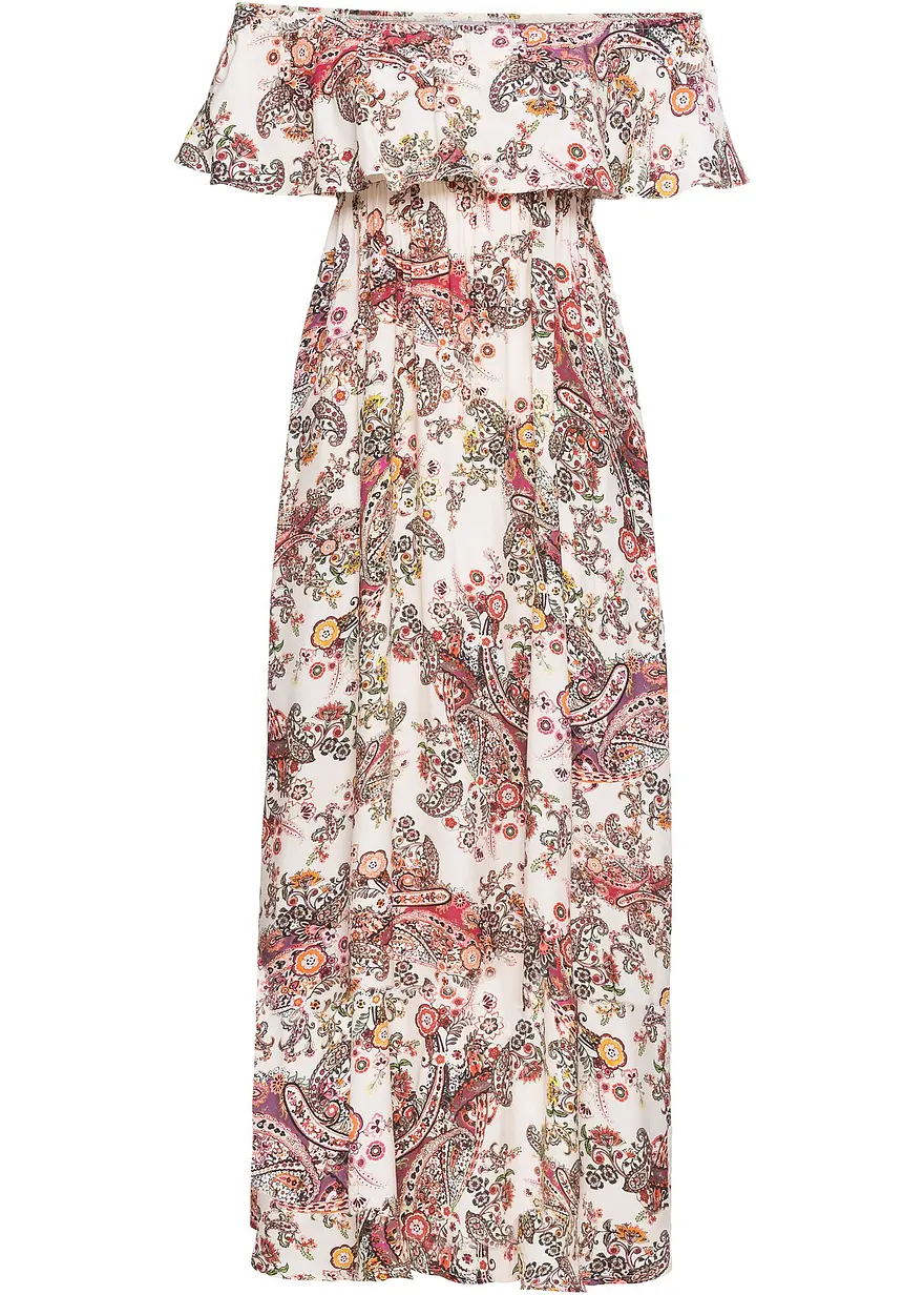 Carmen-Kleid aus fließender Viskose in beige von vorne - bonprix