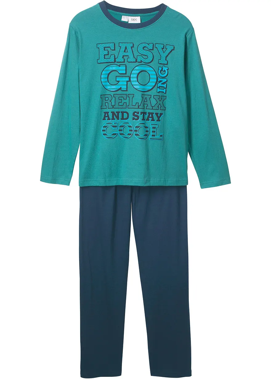 Pyjama (2-tlg. Set) in petrol von vorne - bonprix