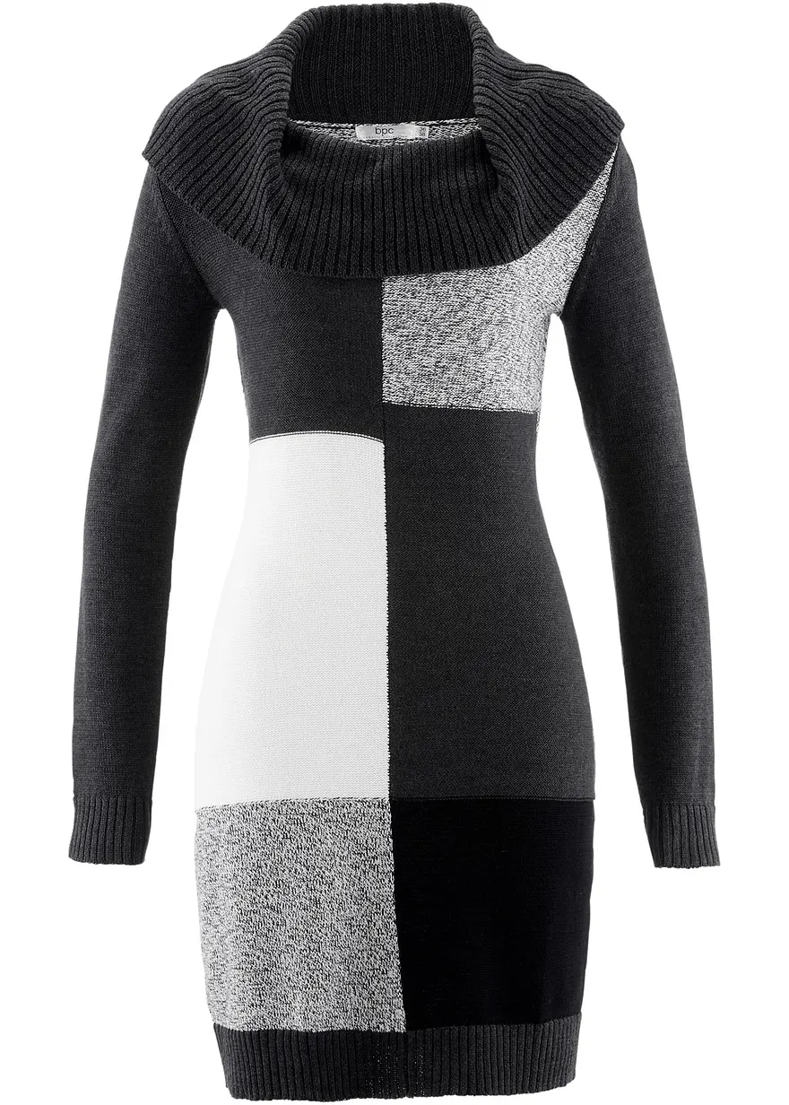 Knieumspielendes Strickkleid in grau von vorne - bonprix