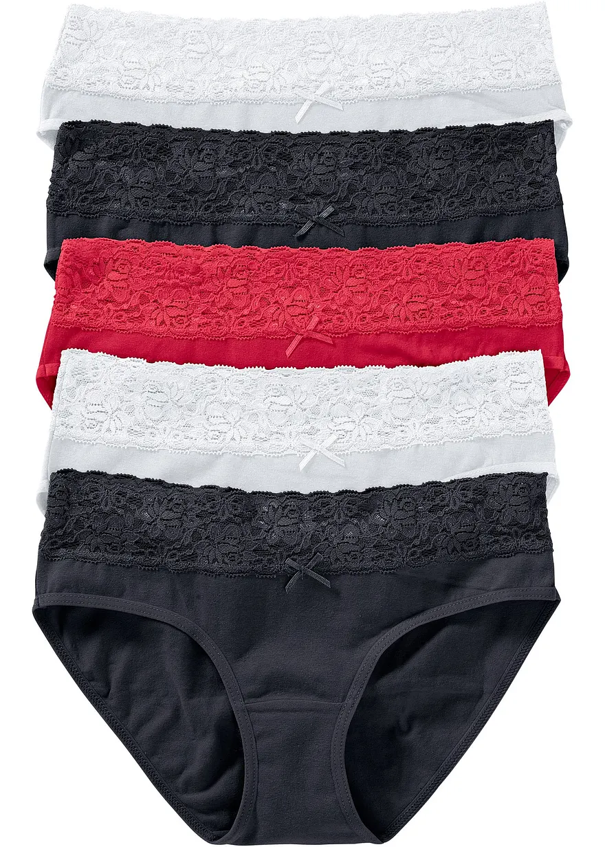 Slip mit Spitze (5er Pack) in schwarz - bonprix