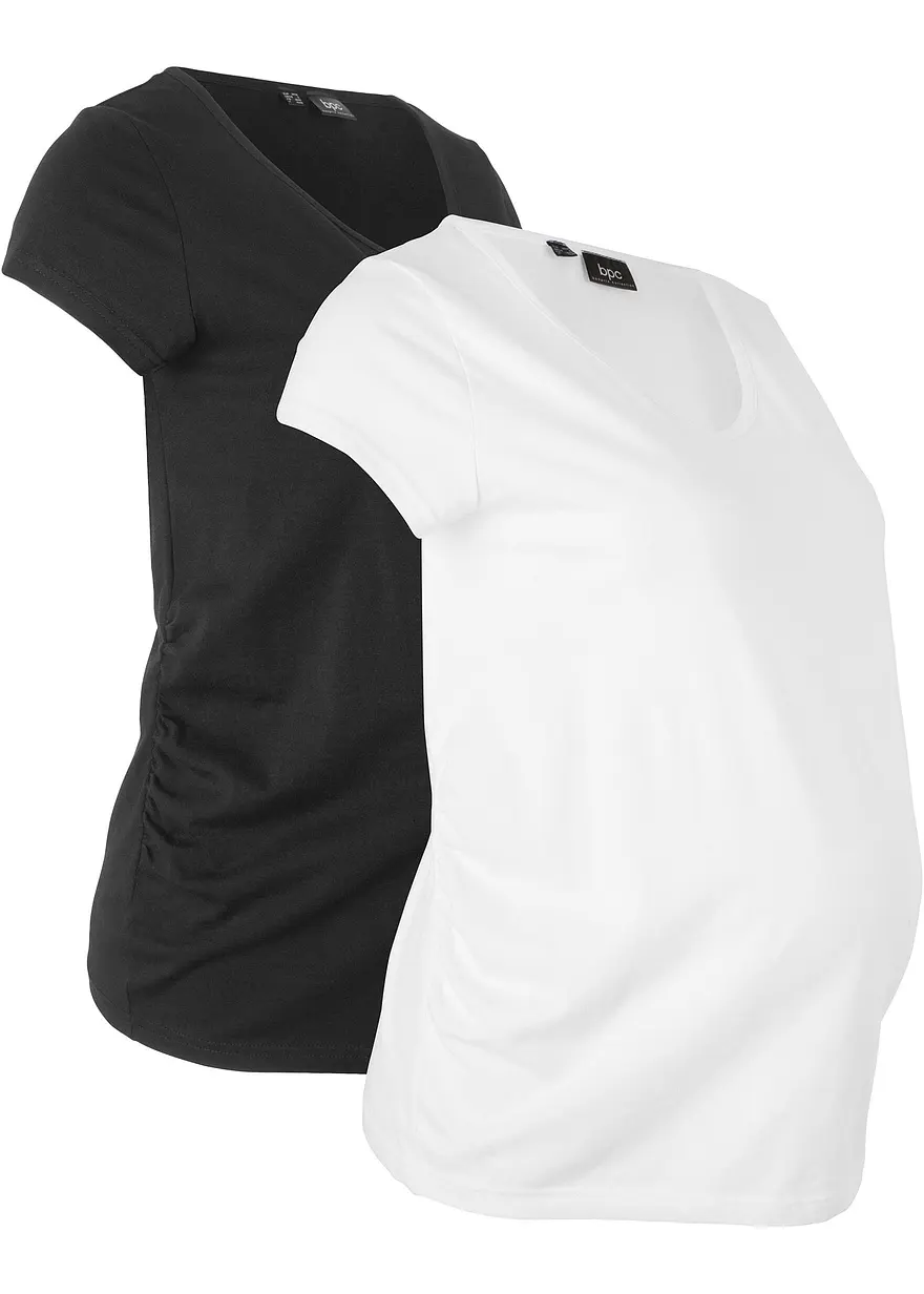 Basic Umstandsshirts aus Bio-Baumwolle, (2er-Pack)​ in schwarz von vorne - bonprix