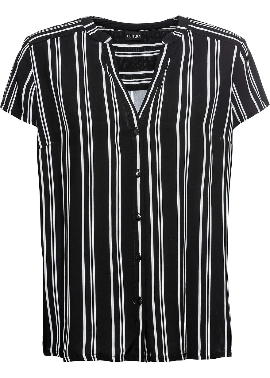 Kurzarmbluse in schwarz von vorne - bonprix