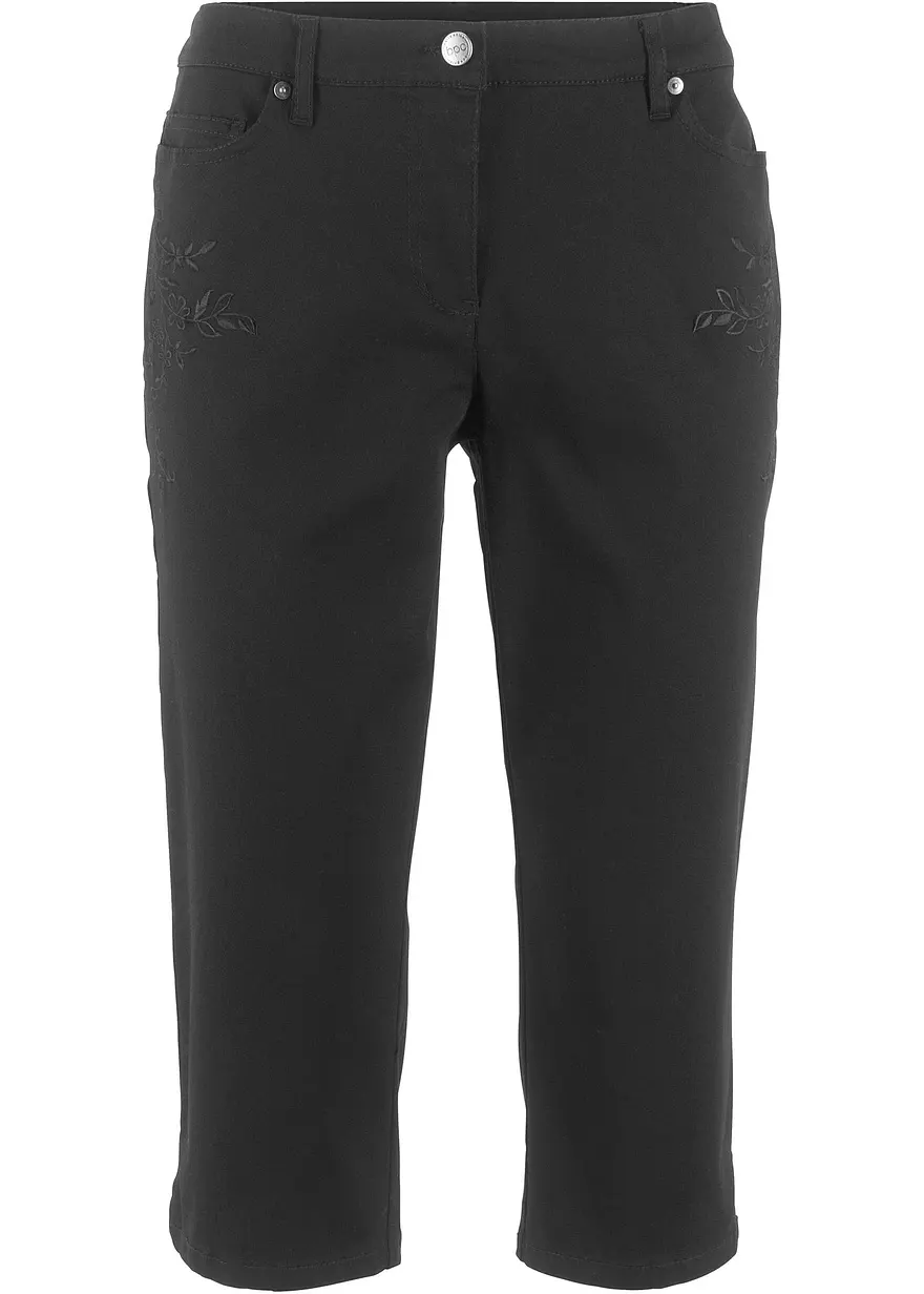Slim Fit Jeans, Mid Waist, cropped in schwarz von vorne - bonprix