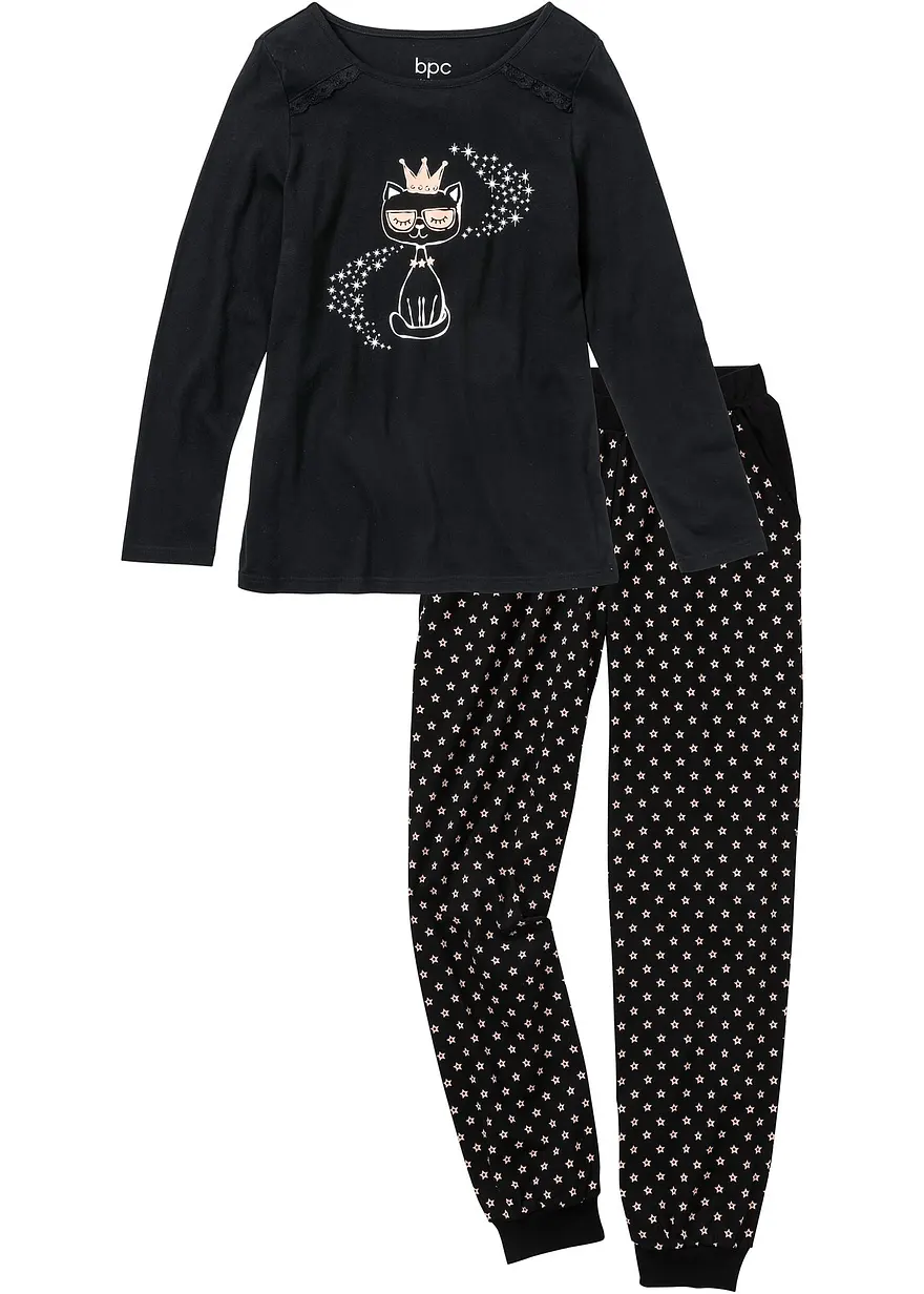 Pyjama in schwarz von vorne - bonprix