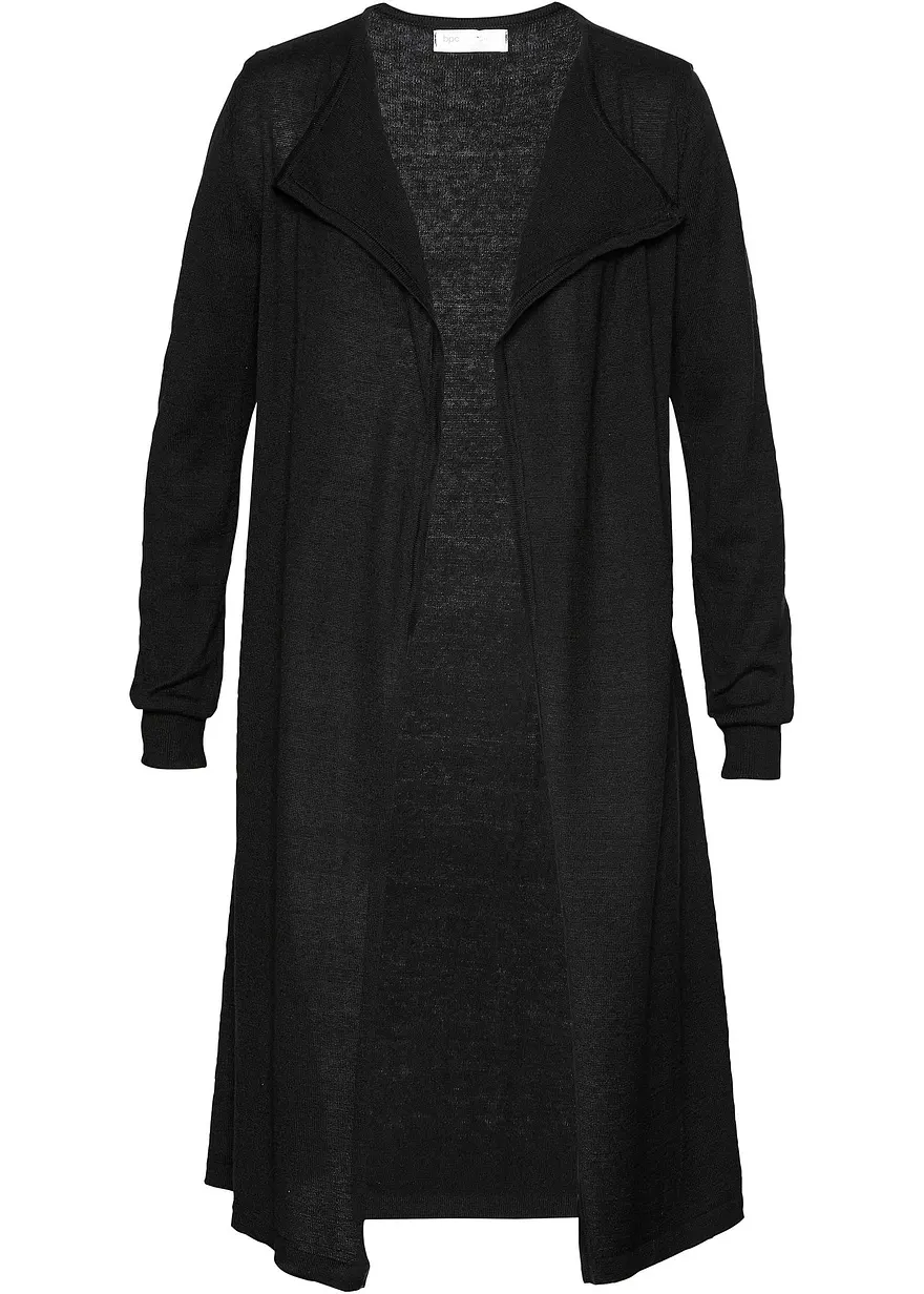 Long-Strickjacke mit Baumwolle in schwarz von vorne - bonprix