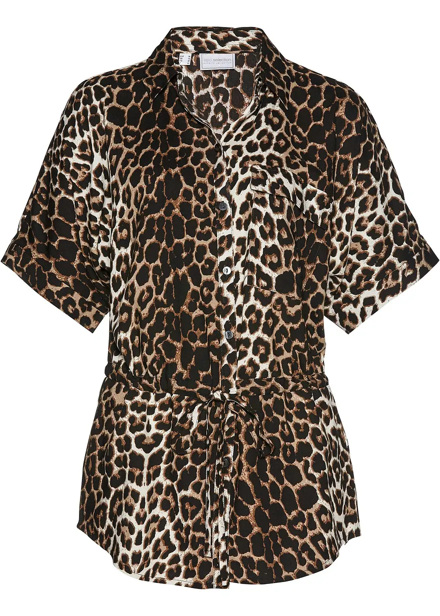 Viskose Kurzarmbluse in beige von vorne - bonprix