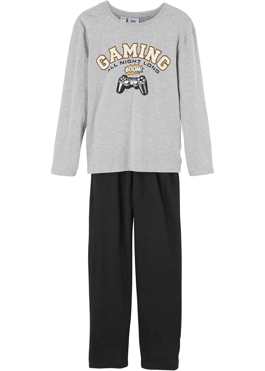 Pyjama (2-tlg. Set) in grau von vorne - bonprix