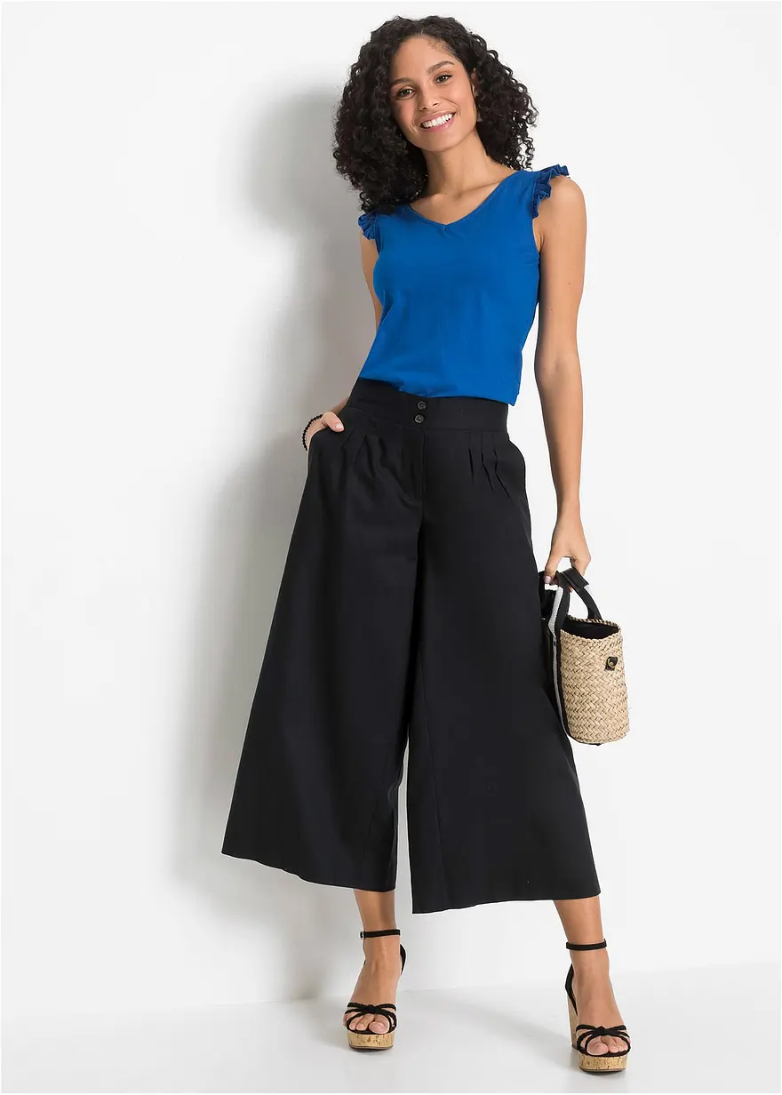 Top aus reiner Bio-Baumwolle in blau im Look von vorne (Totalaufnahme) - bonprix