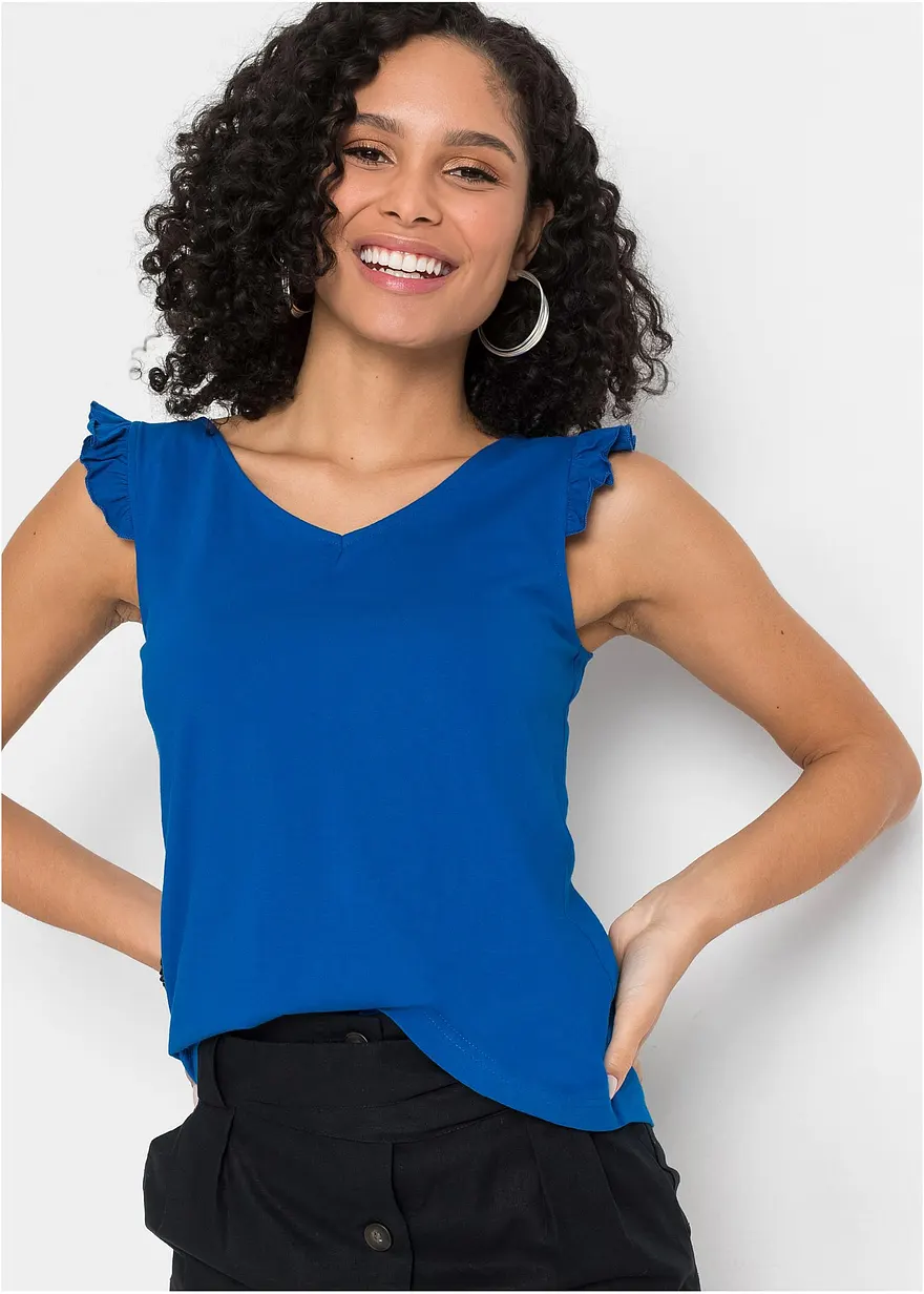 Top aus reiner Bio-Baumwolle in blau von vorne (im Anschnitt) - bonprix
