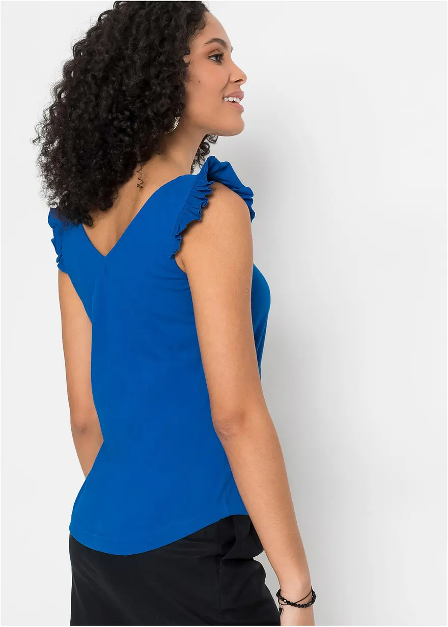 Top aus reiner Bio-Baumwolle in blau von hinten (im Anschnitt) - bonprix