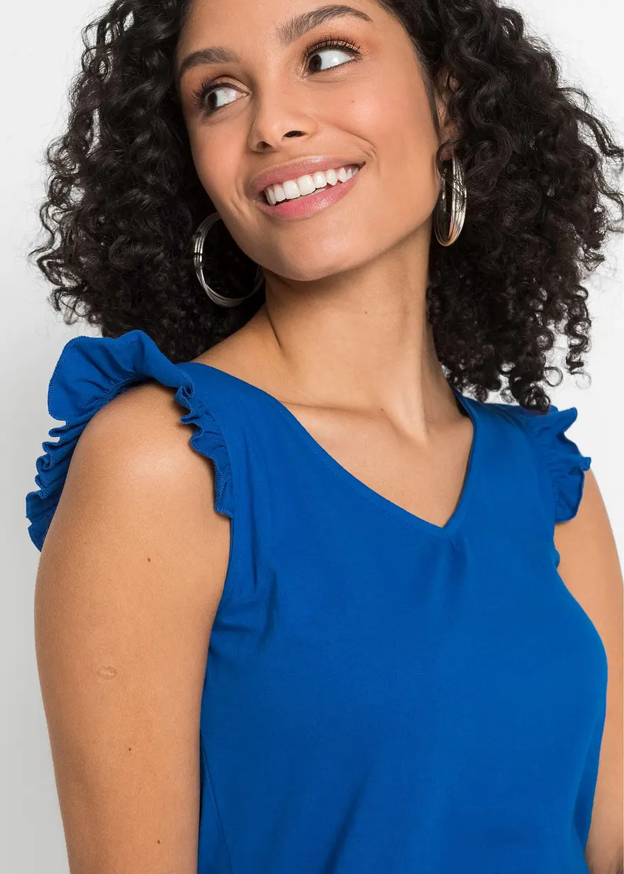 Top aus reiner Bio-Baumwolle in blau (Detailaufnahme) - bonprix