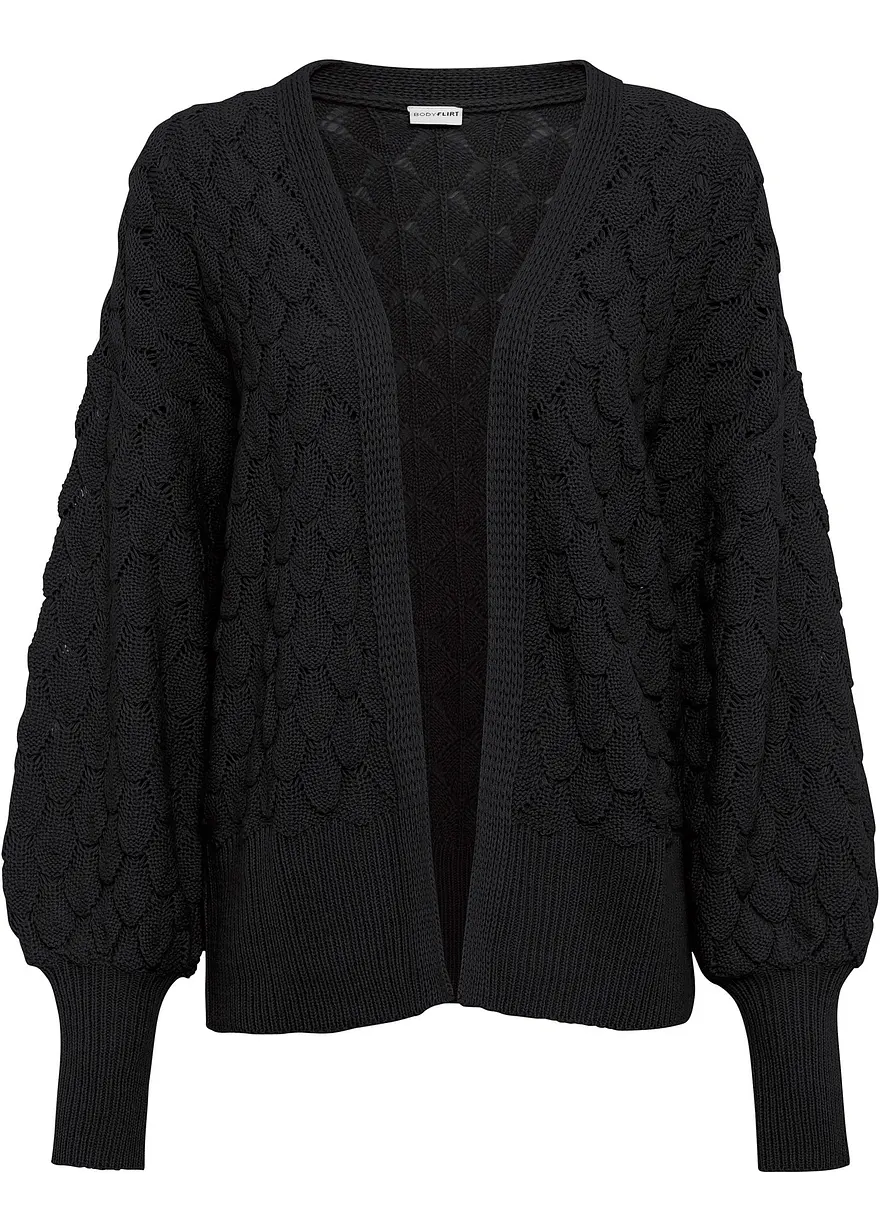 Ajour-Strickjacke in schwarz von vorne - bonprix