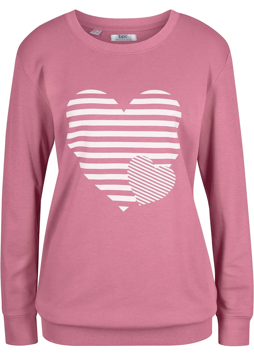 Baumwoll-Langarmshirt, bedruckt in lila von vorne - bonprix