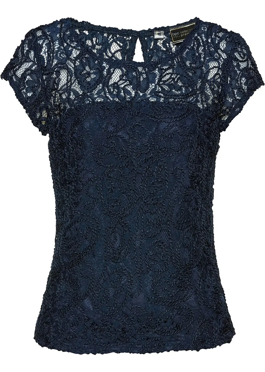 Blusenshirt aus Kordel-Spitze in blau von vorne - bonprix