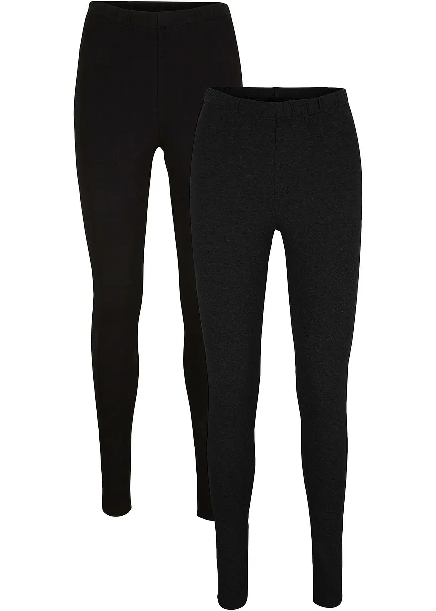 Lange Leggings (2er Pack) in schwarz von vorne - bonprix
