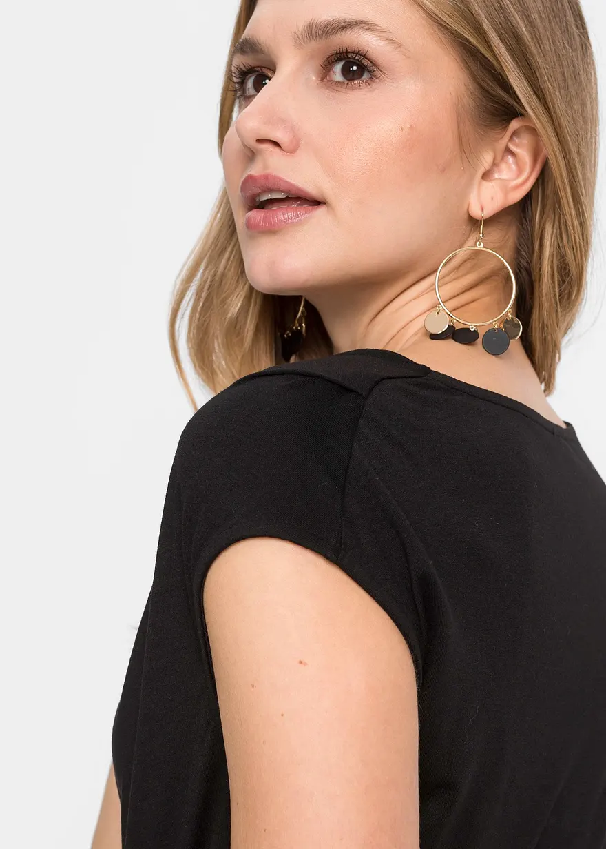 Wasserfall-Shirt in schwarz (Detailaufnahme) - bonprix