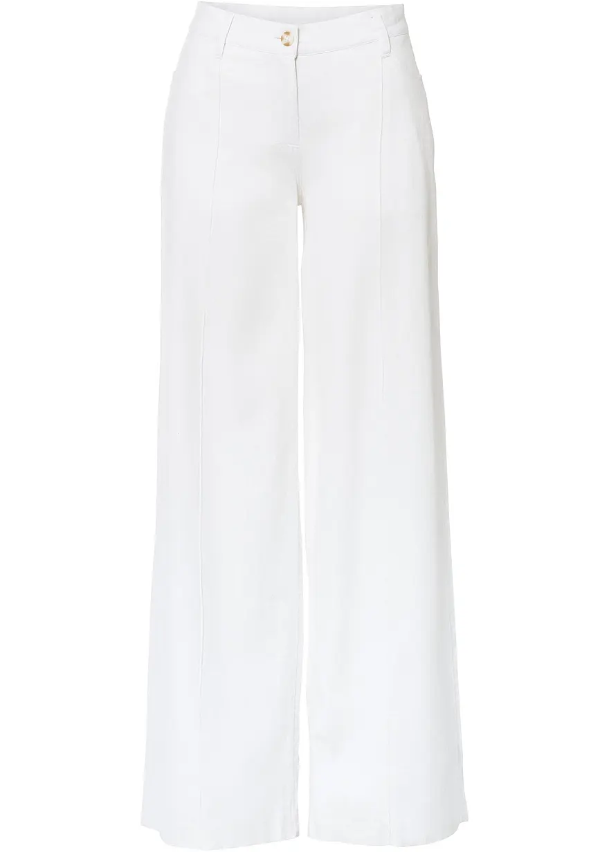 Palazzo-Leinenhose in weiß von vorne - bonprix